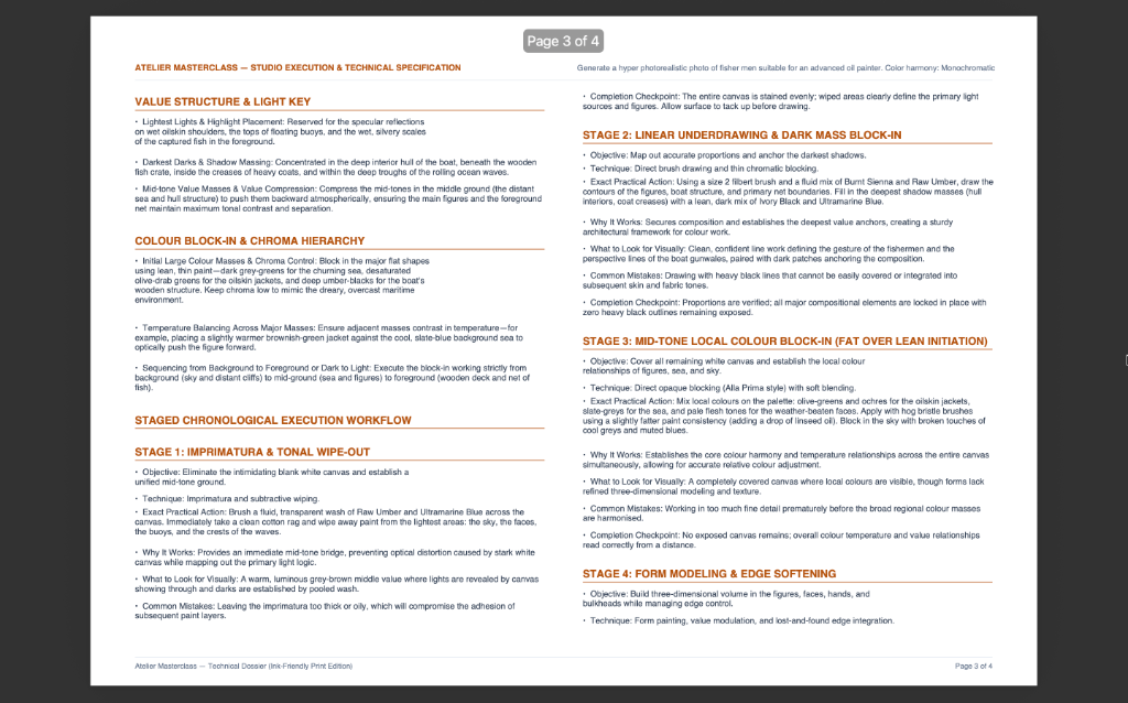 Atelier Masterclass structured painting plan with stage-by-stage studio guidance